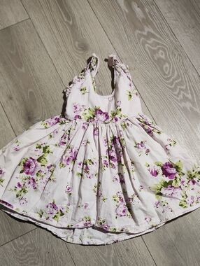 Coquette Girls Lavender Floral Ruffle Strap Full Skirt Dress Size 4 100% Cotton